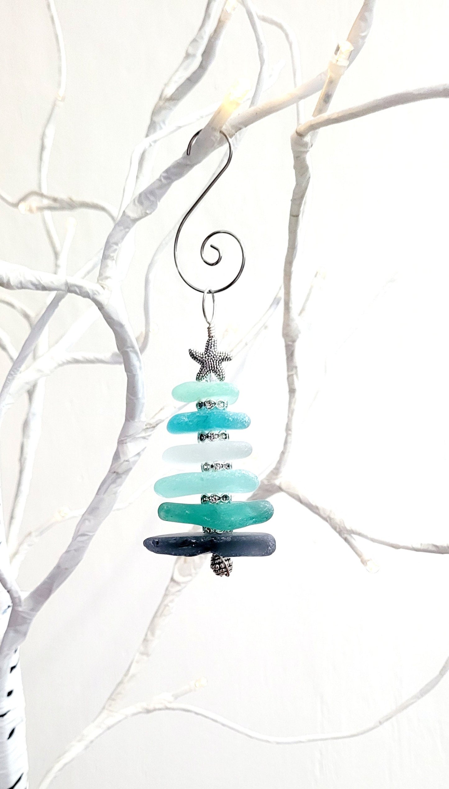 Sea Glass Christmas Tree Ornament/Sea Glass Pine Tree Ornament/Genuine Sea Glass Tree Ornament/222