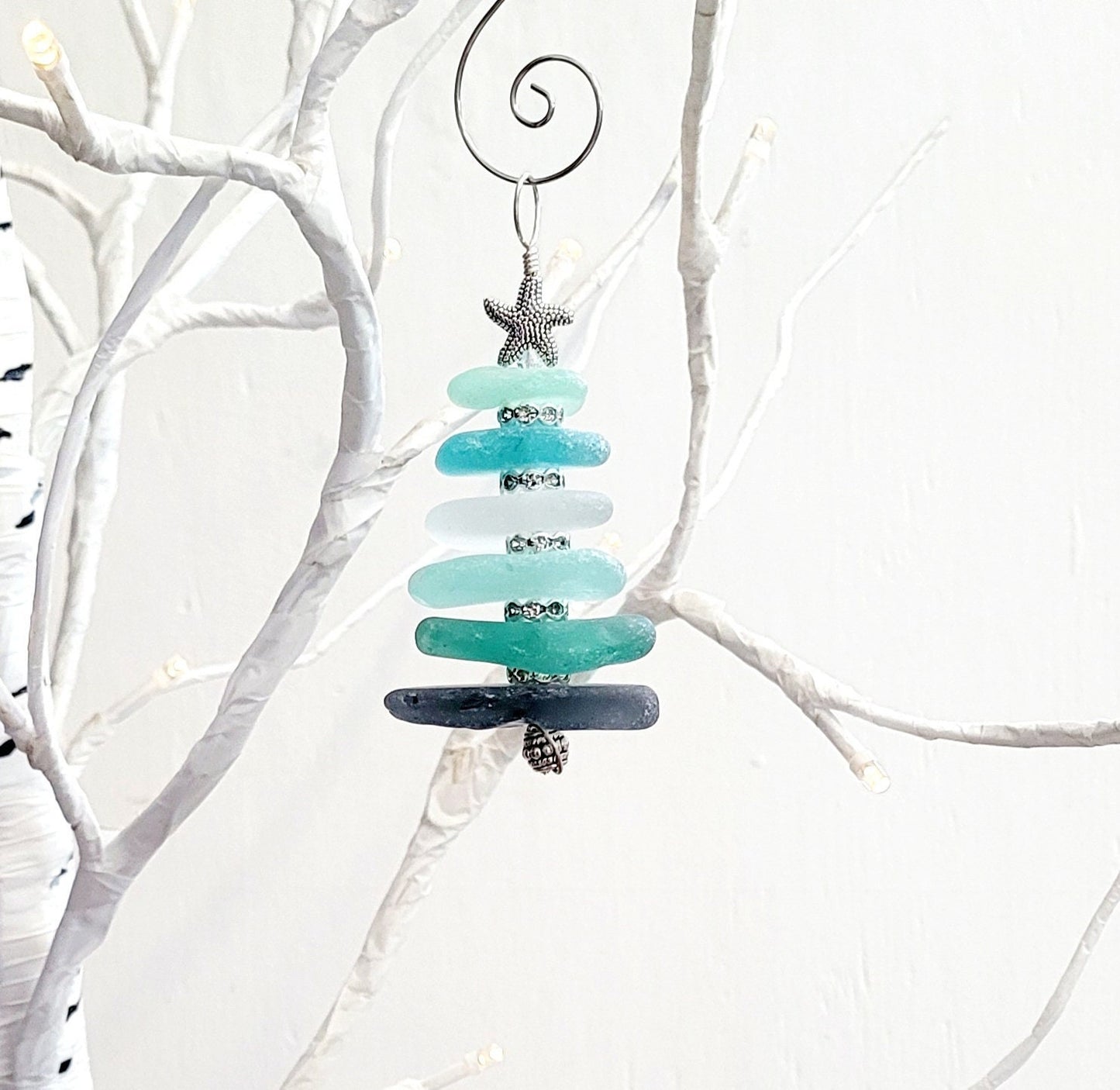 Sea Glass Christmas Tree Ornament/Sea Glass Pine Tree Ornament/Genuine Sea Glass Tree Ornament/222