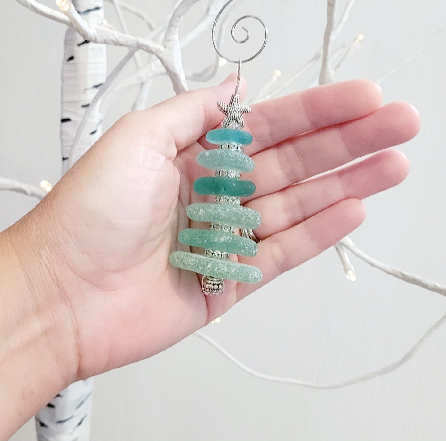 Sea Glass Christmas Tree Ornament/Sea Glass Pine Tree Ornament/Genuine Sea Glass Tree Ornament/223