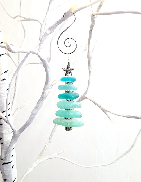 Sea Glass Christmas Tree Ornament/Sea Glass Pine Tree Ornament/Genuine Sea Glass Tree Ornament/223