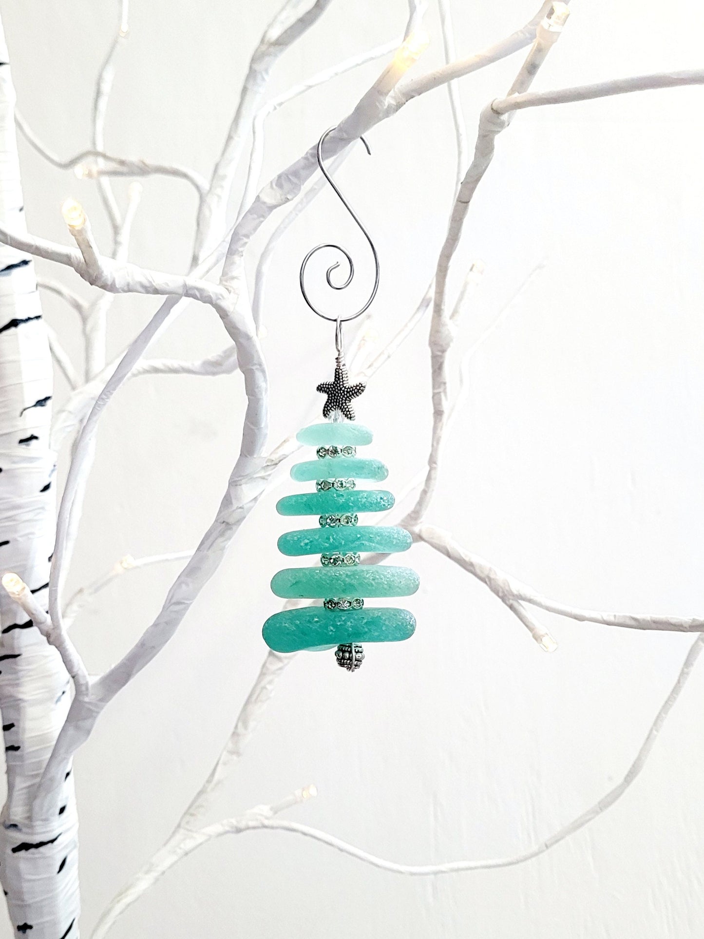 Sea Glass Christmas Tree Ornament/Sea Glass Pine Tree Ornament/Genuine Sea Glass Tree Ornament/224