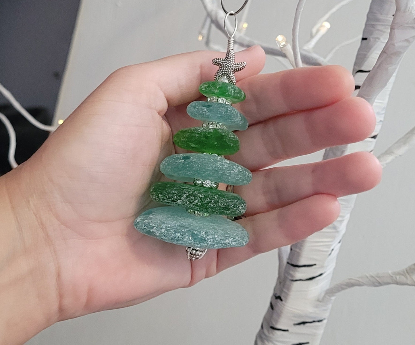 Sea Glass Christmas Tree Ornament/Sea Glass Pine Tree Ornament/Genuine Sea Glass Tree Ornament/228