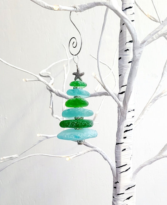 Sea Glass Christmas Tree Ornament/Sea Glass Pine Tree Ornament/Genuine Sea Glass Tree Ornament/228