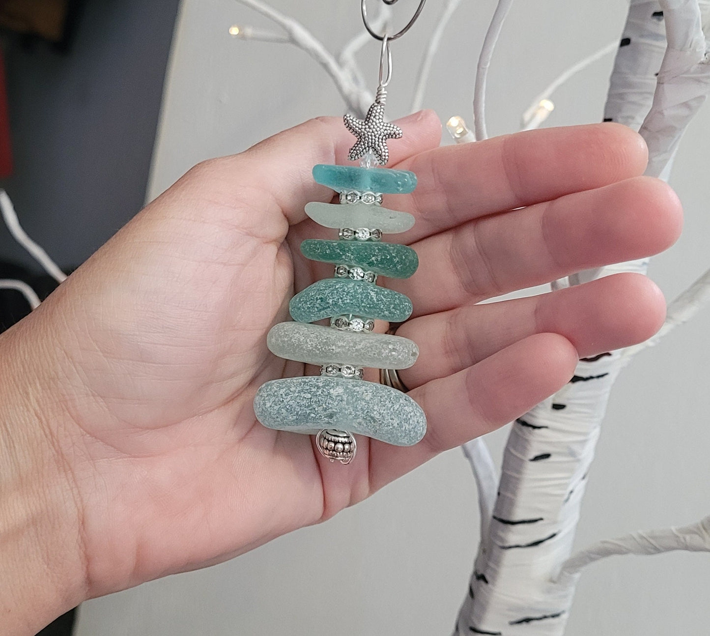 Sea Glass Christmas Tree Ornament/Sea Glass Pine Tree Ornament/Genuine Sea Glass Tree Ornament/229