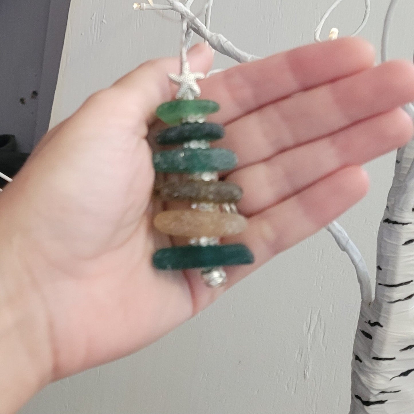 Sea Glass Christmas Tree Ornament/Sea Glass Pine Tree Ornament/Genuine Sea Glass Tree Ornament/232