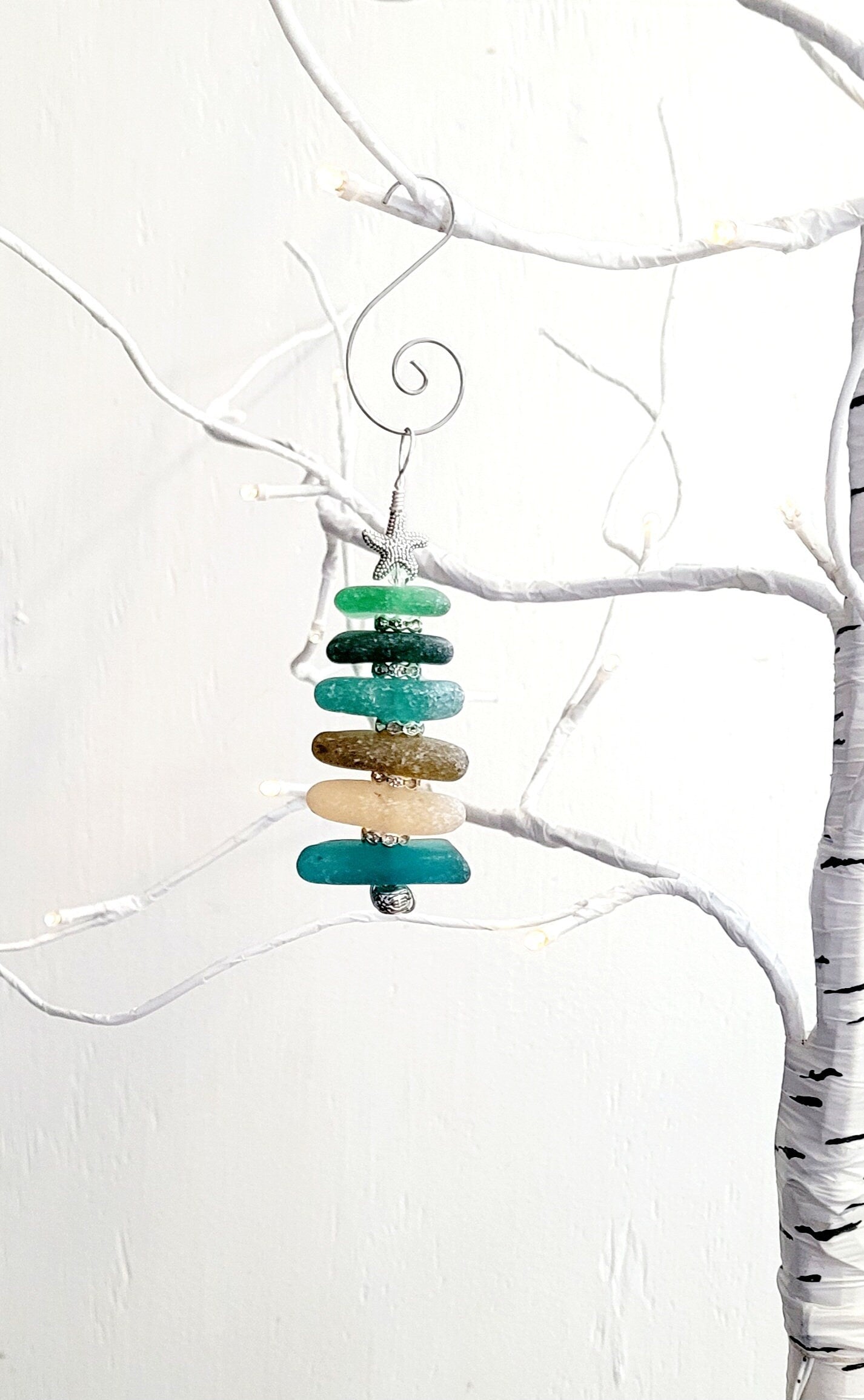 Sea Glass Christmas Tree Ornament/Sea Glass Pine Tree Ornament/Genuine Sea Glass Tree Ornament/232