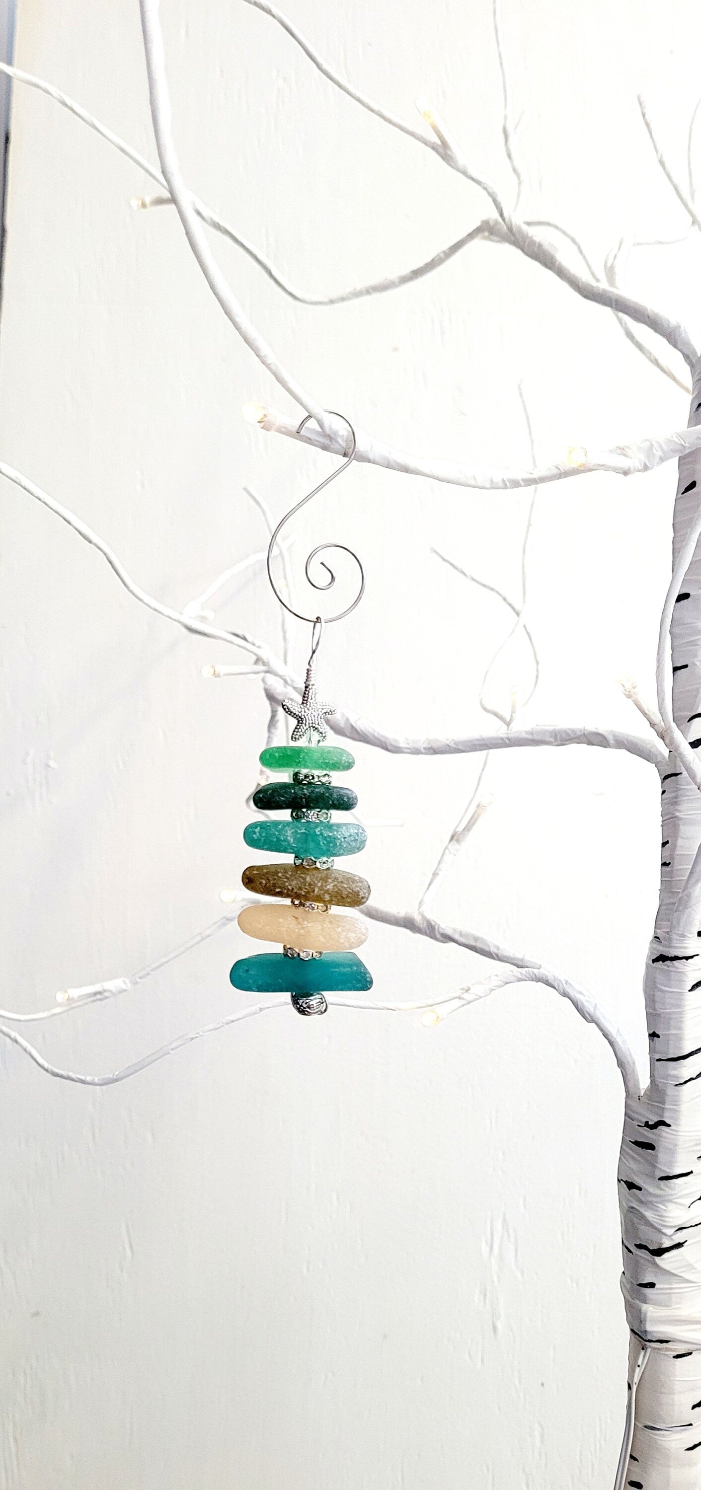 Sea Glass Christmas Tree Ornament/Sea Glass Pine Tree Ornament/Genuine Sea Glass Tree Ornament/232