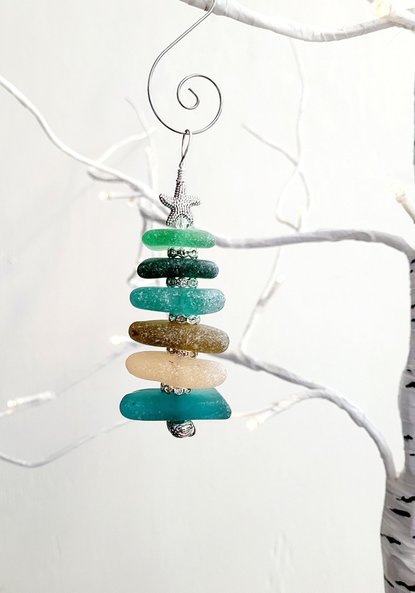 Sea Glass Christmas Tree Ornament/Sea Glass Pine Tree Ornament/Genuine Sea Glass Tree Ornament/232