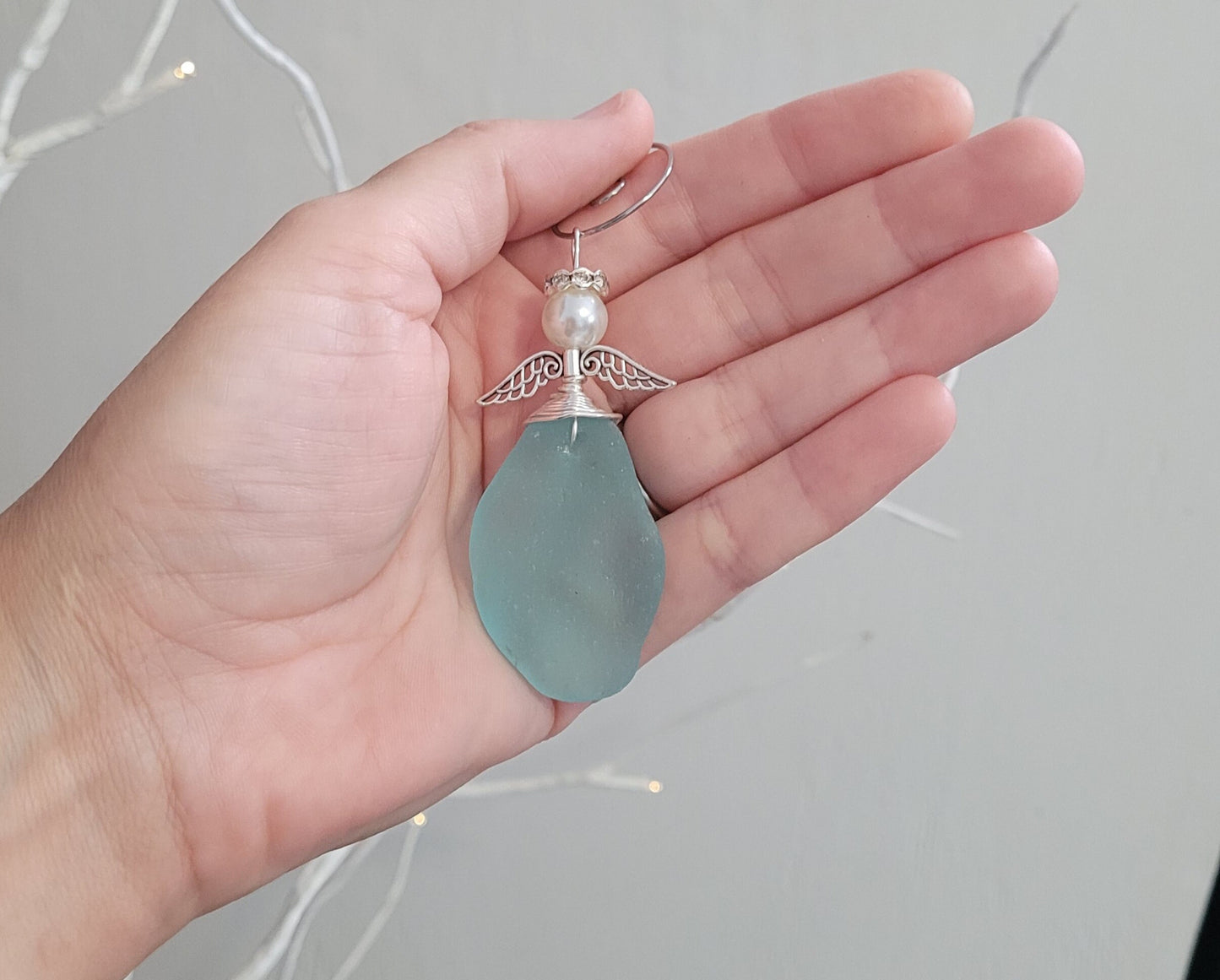 Genuine Sea Glass Angel Sun Catcher/Angel Car Charm/Angel Pendant/Angel Ornament/Get Well Gift/Religious Gift/Gift for Her/Birthday Gift/122