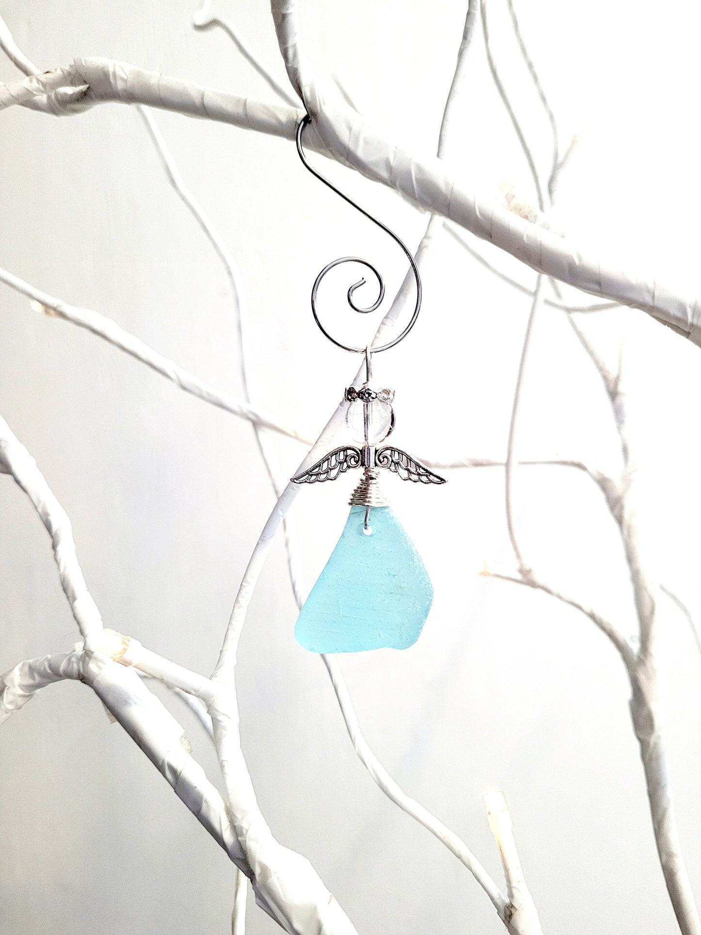 Genuine Sea Glass Angel Sun Catcher/Angel Car Charm/Angel Pendant/Angel Ornament/Get Well Gift/Religious Gift/Gift for Her/Birthday Gift/123