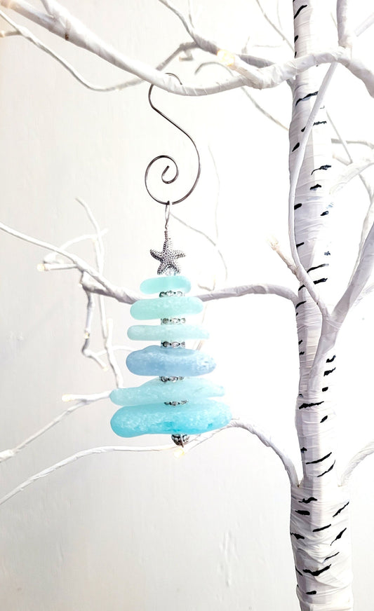 Sea Glass Christmas Tree Ornament/Sea Glass Pine Tree Ornament/Genuine Sea Glass Tree Ornament/236