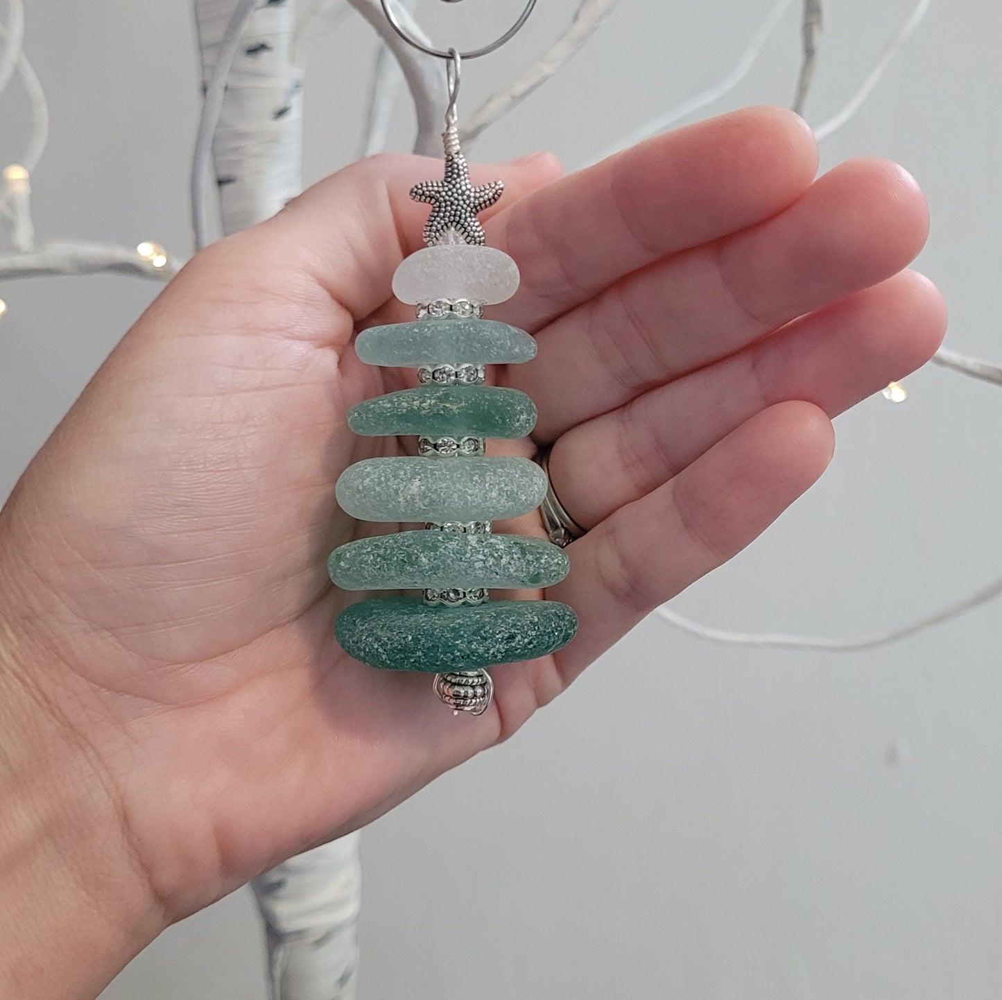 Sea Glass Christmas Tree Ornament/Sea Glass Pine Tree Ornament/Genuine Sea Glass Tree Ornament/252