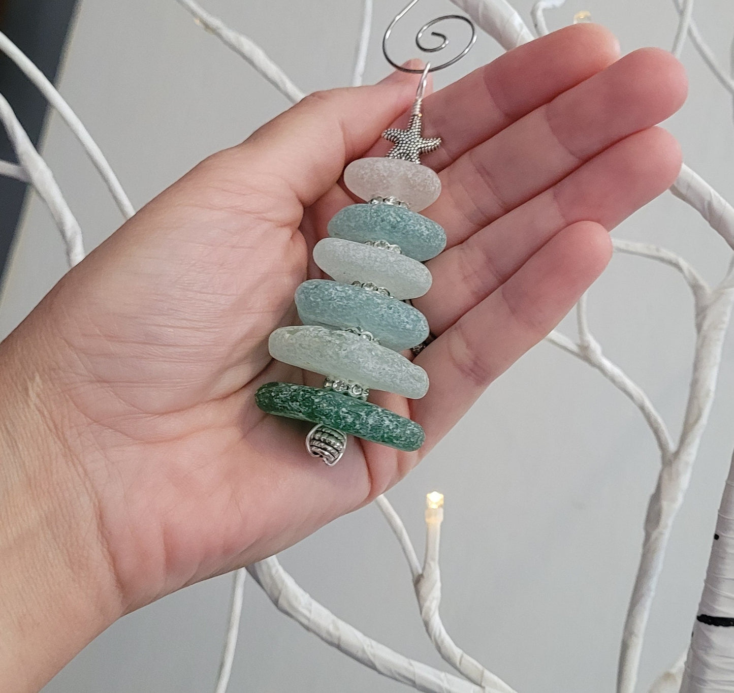 Sea Glass Christmas Tree Ornament/Sea Glass Pine Tree Ornament/Genuine Sea Glass Tree Ornament/241