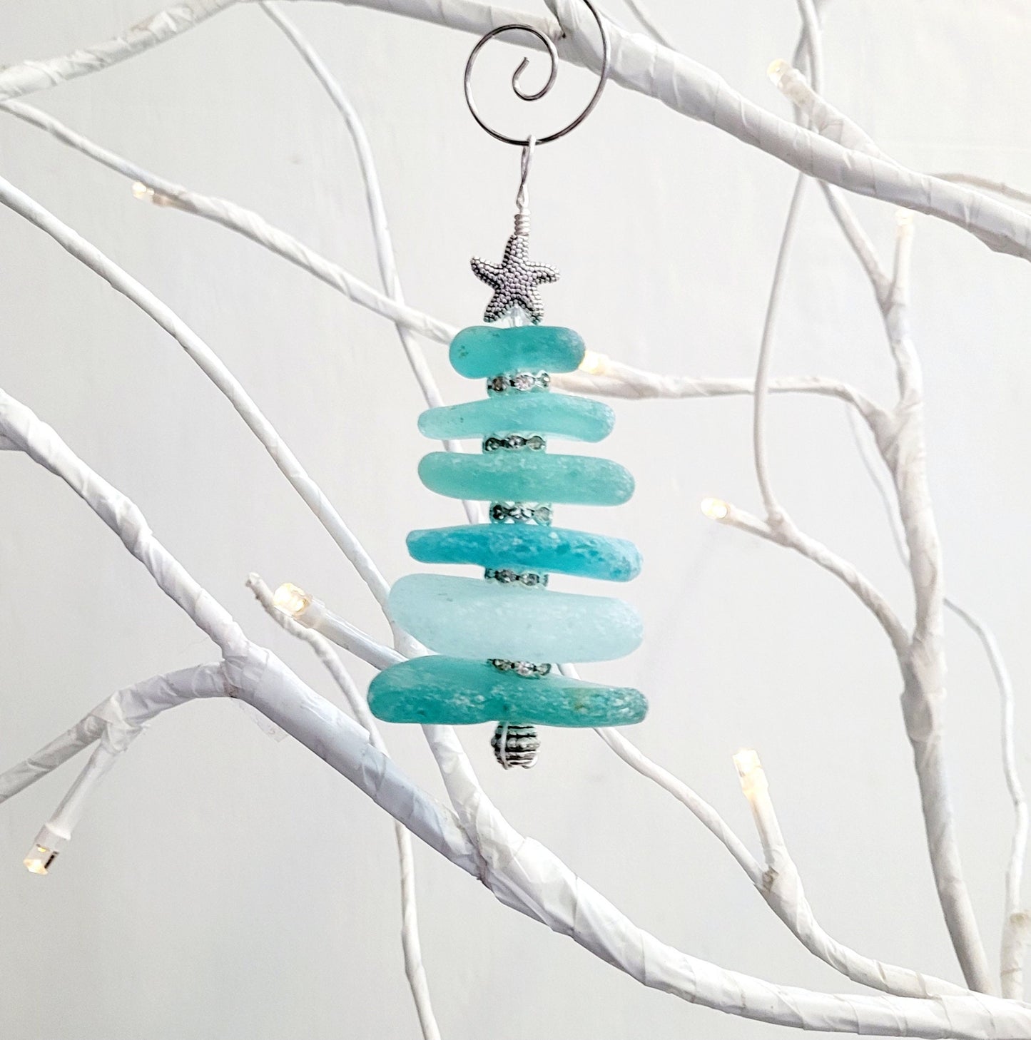 Sea Glass Christmas Tree Ornament/Sea Glass Pine Tree Ornament/Genuine Sea Glass Tree Ornament/242