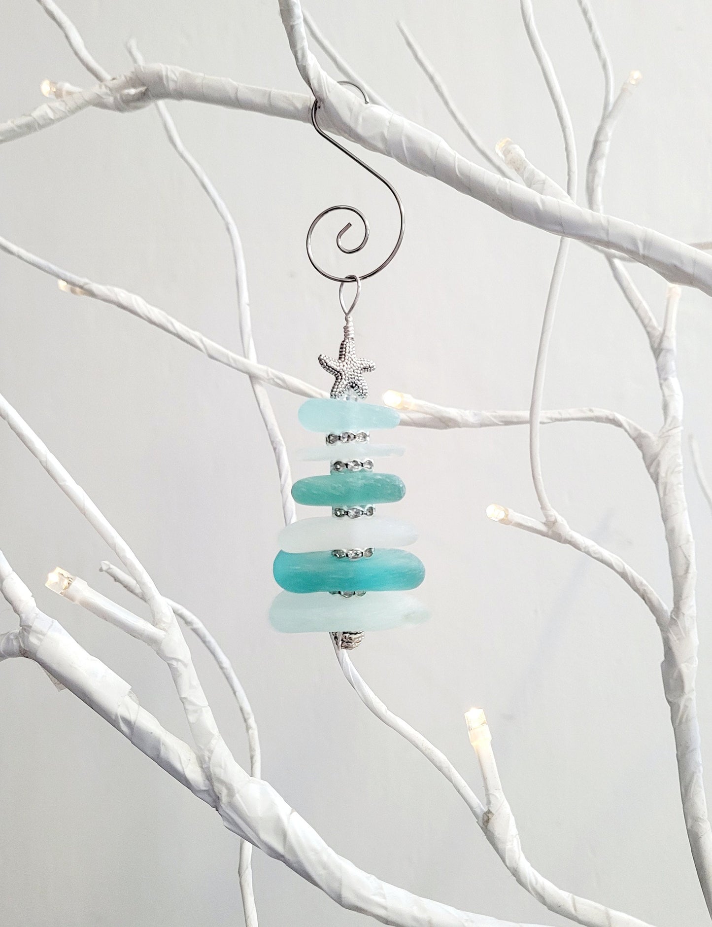 Sea Glass Christmas Tree Ornament/Sea Glass Pine Tree Ornament/Genuine Sea Glass Tree Ornament/245