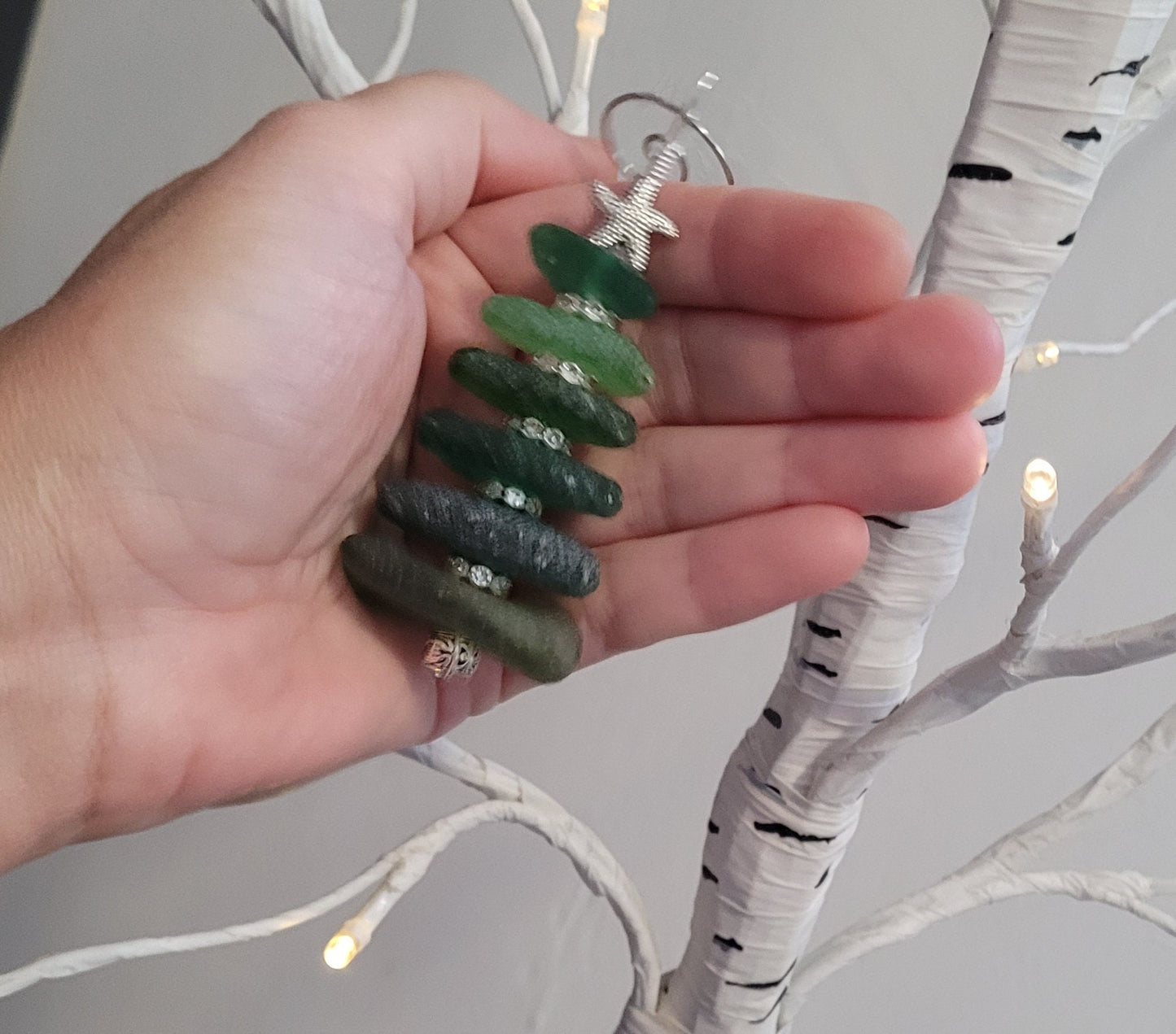 Sea Glass Christmas Tree Ornament/Sea Glass Pine Tree Ornament/Genuine Sea Glass Tree Ornament/248