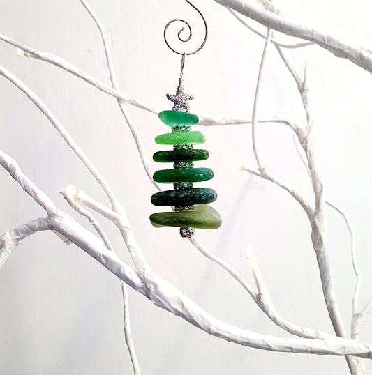 Sea Glass Christmas Tree Ornament/Sea Glass Pine Tree Ornament/Genuine Sea Glass Tree Ornament/248