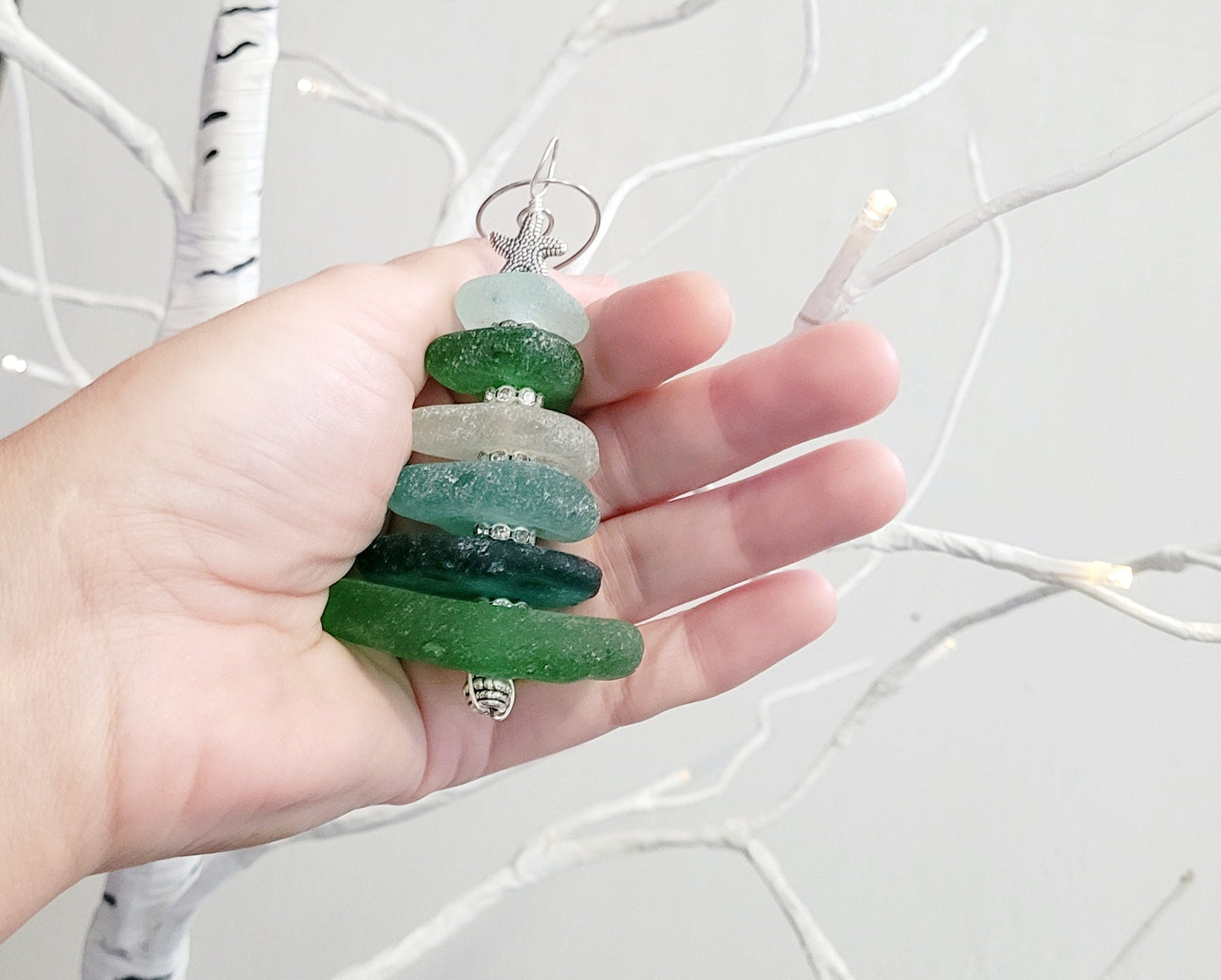 Sea Glass Christmas Tree Ornament/Sea Glass Pine Tree Ornament/Genuine Sea Glass Tree Ornament/250