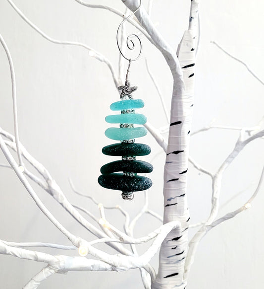 Sea Glass Christmas Tree Ornament/Sea Glass Pine Tree Ornament/Genuine Sea Glass Tree Ornament/253