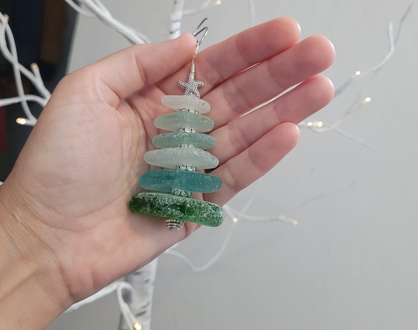 Sea Glass Christmas Tree Ornament/Sea Glass Pine Tree Ornament/Genuine Sea Glass Tree Ornament/254