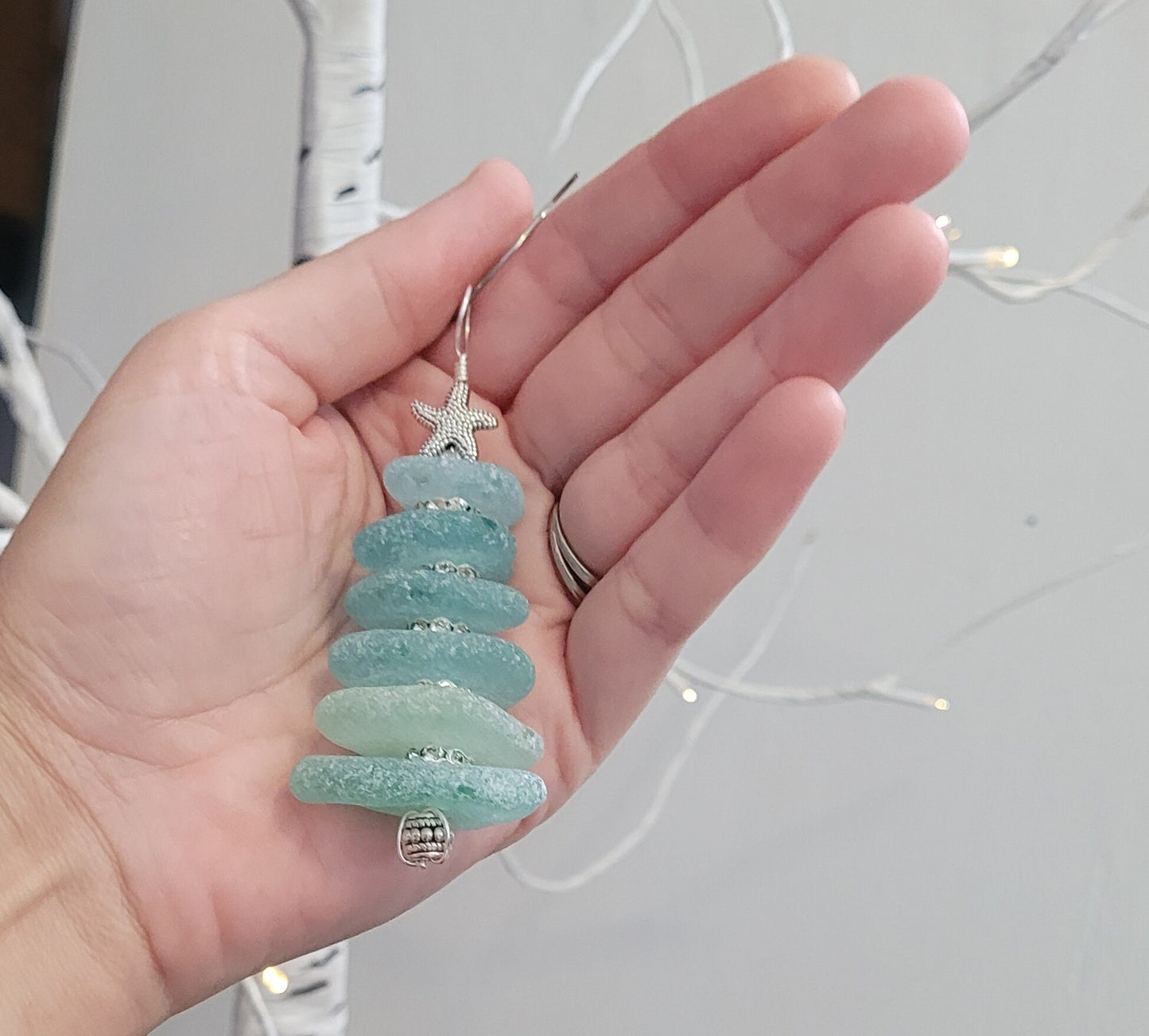 Sea Glass Christmas Tree Ornament/Sea Glass Pine Tree Ornament/Genuine Sea Glass Tree Ornament/256