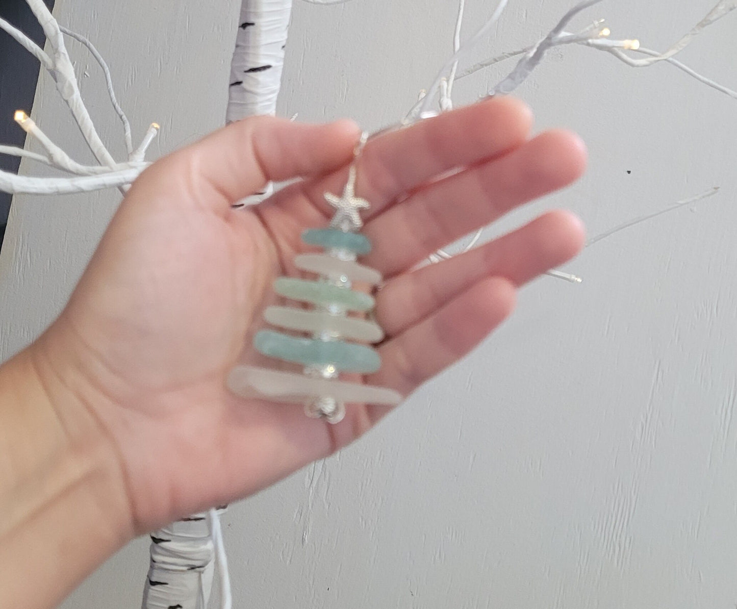 Sea Glass Christmas Tree Ornament/Sea Glass Pine Tree Ornament/Genuine Sea Glass Tree Ornament/258