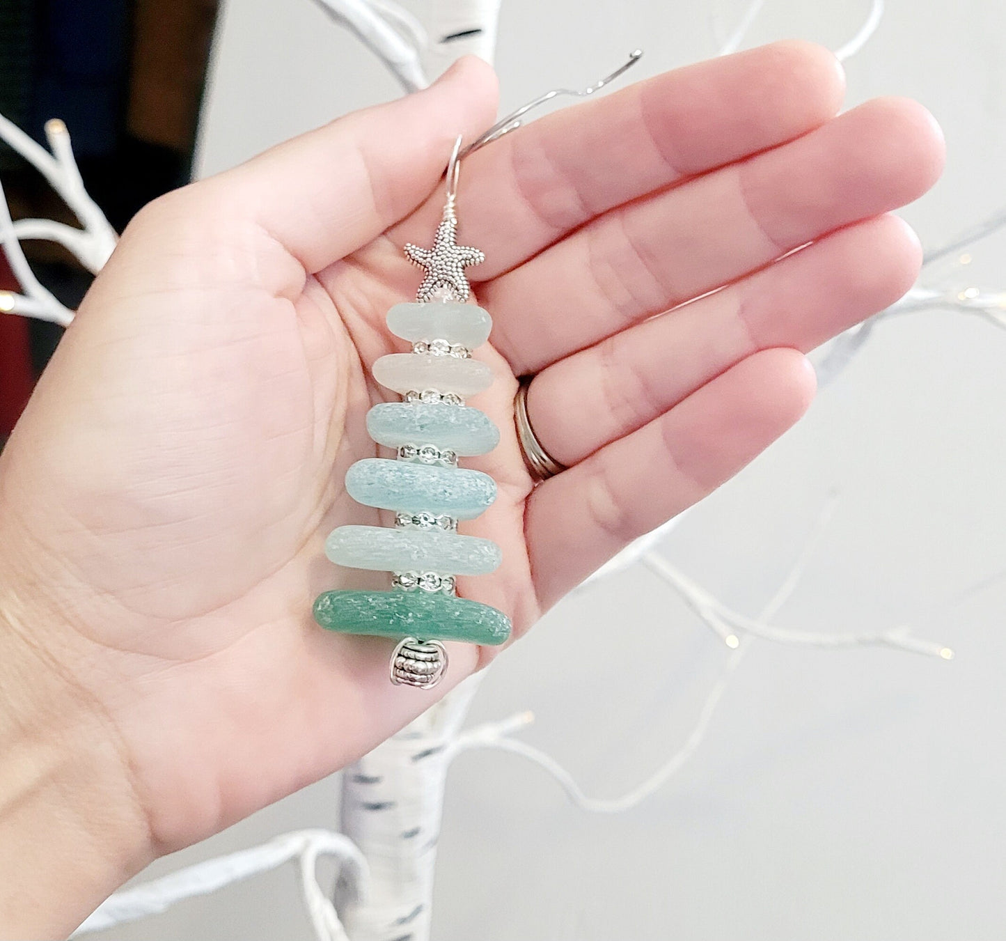 Small Sea Glass Christmas Tree Ornament/Sea Glass Pine Tree Ornament/Genuine Sea Glass Tree Ornament/262