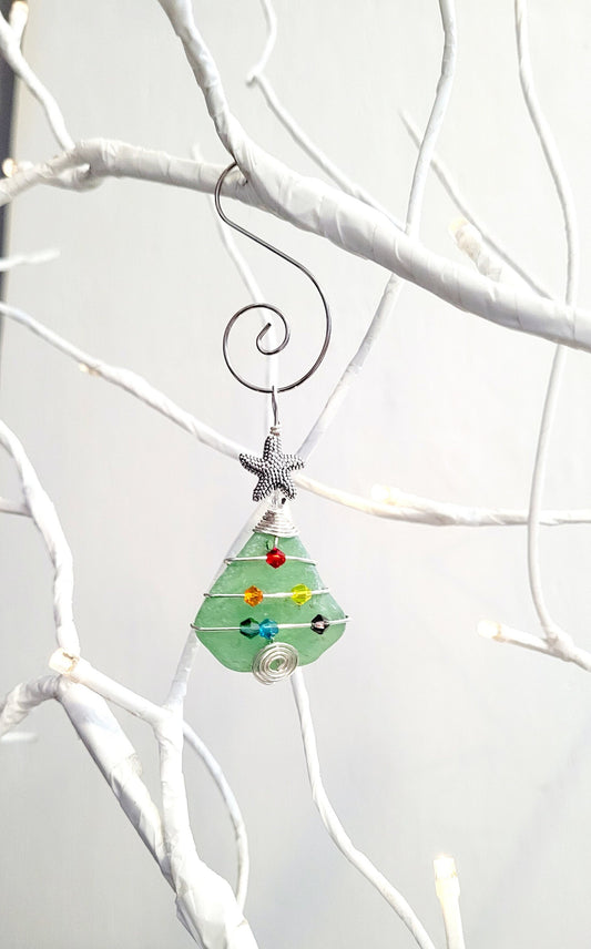 Genuine Sea Glass Christmas Tree Pendant/Sea Glass Christmas Tree Ornament/Coastal Ornament/Beach Decor/12d