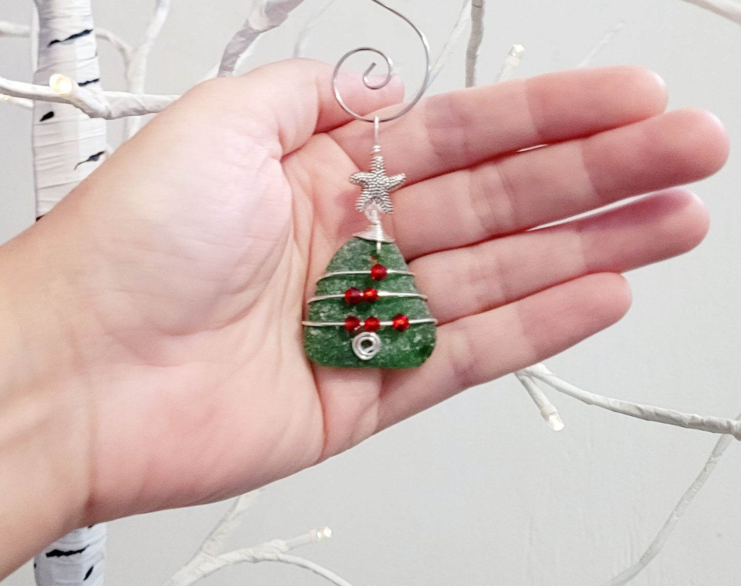 Genuine Sea Glass Christmas Tree Pendant/Sea Glass Christmas Tree Ornament/Coastal Ornament/Beach Decor/13d