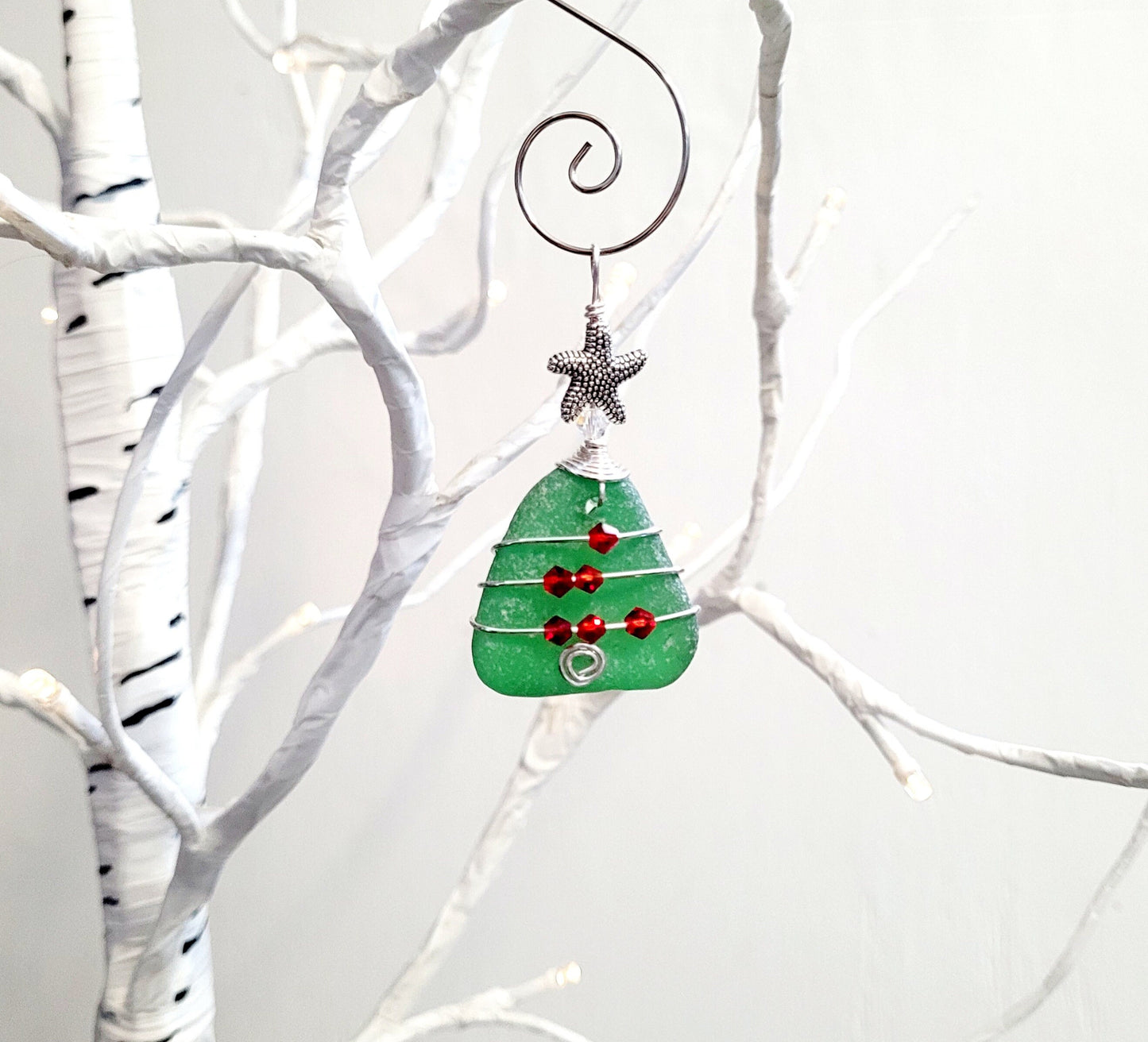 Genuine Sea Glass Christmas Tree Pendant/Sea Glass Christmas Tree Ornament/Coastal Ornament/Beach Decor/13d