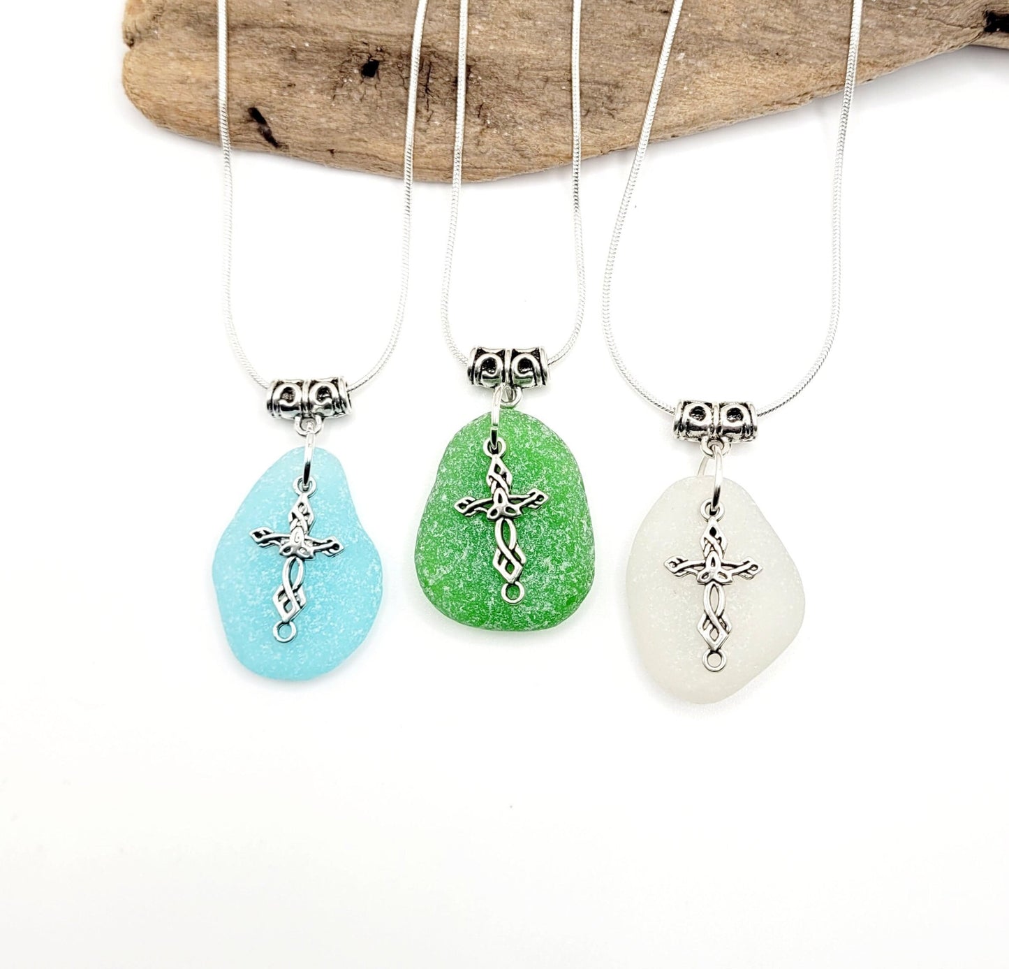 Genuine Sea Glass/Sea Glass Celtic Cross Necklace/Celtic Necklace/Unique Gift/180