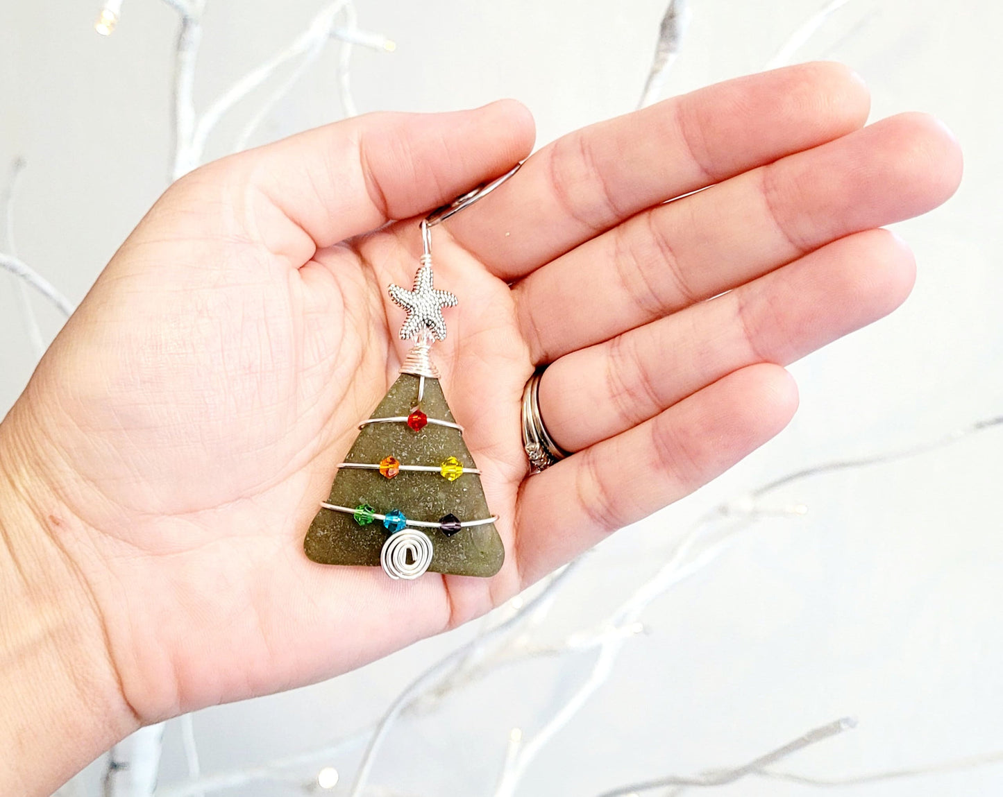 Genuine Sea Glass Christmas Tree Pendant/Sea Glass Christmas Tree Ornament/Coastal Ornament/Beach Decor/55