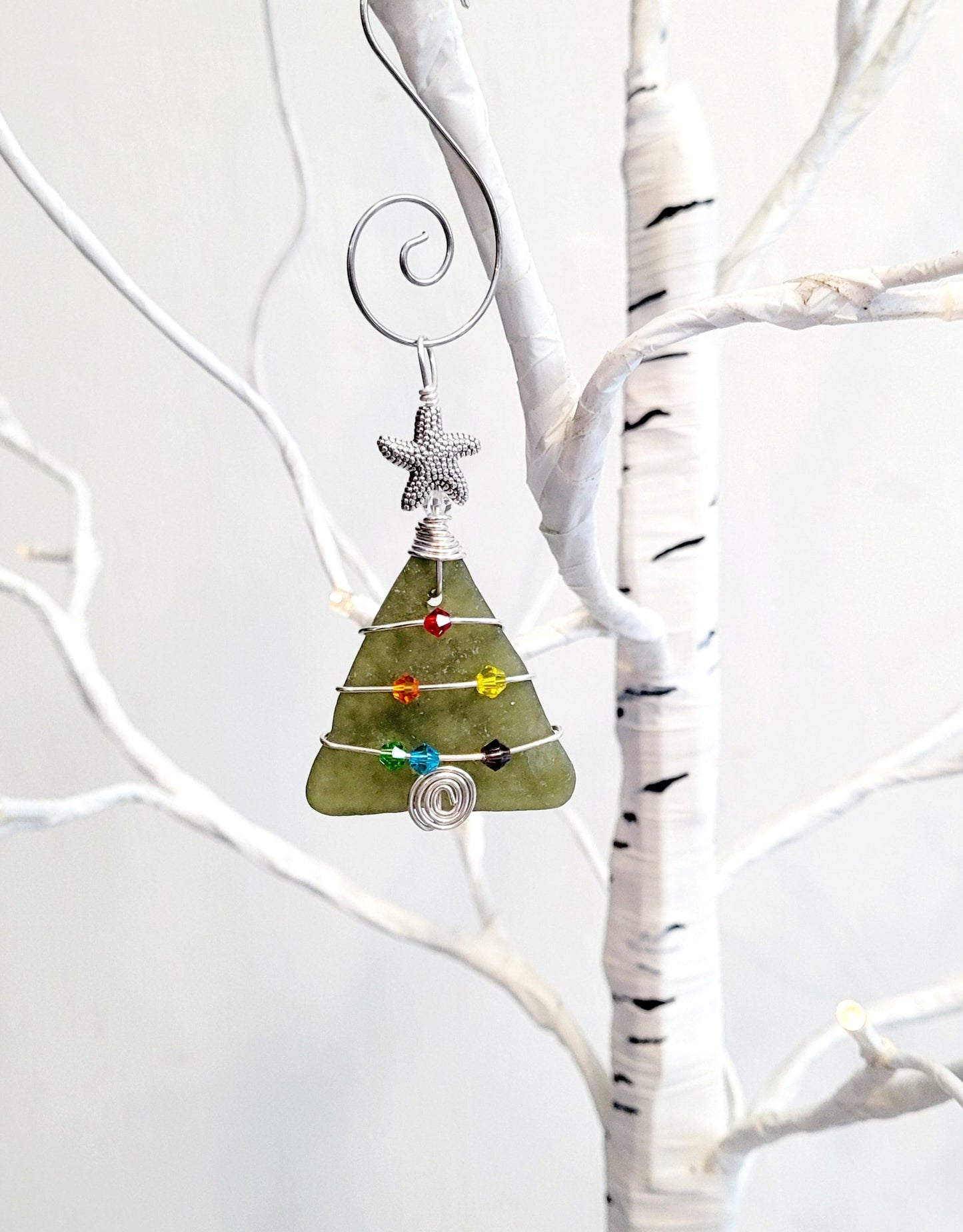 Genuine Sea Glass Christmas Tree Pendant/Sea Glass Christmas Tree Ornament/Coastal Ornament/Beach Decor/55