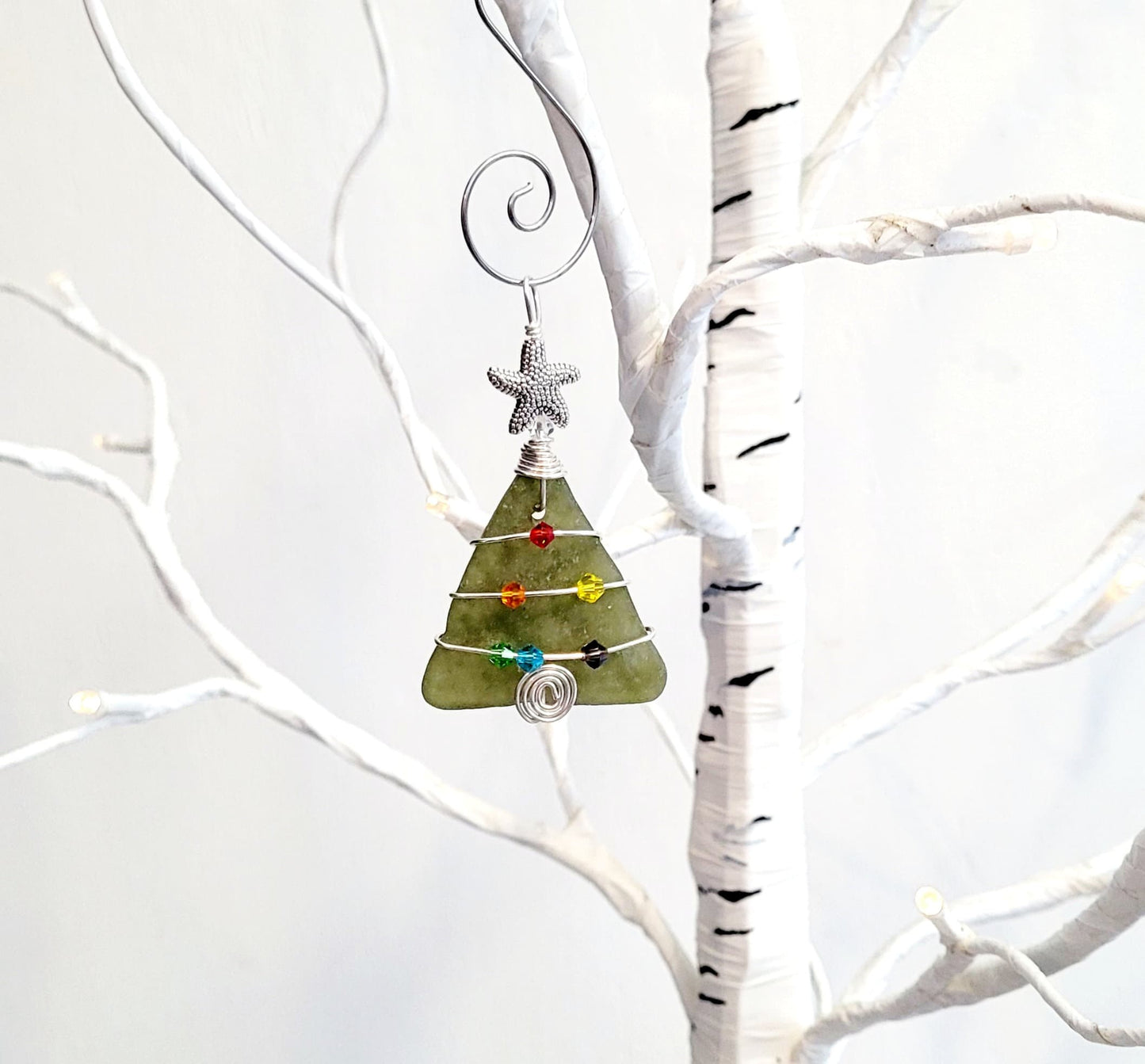 Genuine Sea Glass Christmas Tree Pendant/Sea Glass Christmas Tree Ornament/Coastal Ornament/Beach Decor/55