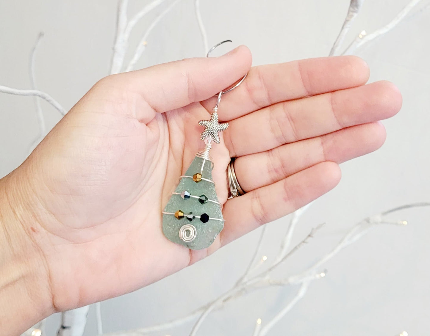 Genuine Sea Glass Christmas Tree Pendant/Sea Glass Christmas Tree Ornament/Coastal Ornament/Beach Decor/56