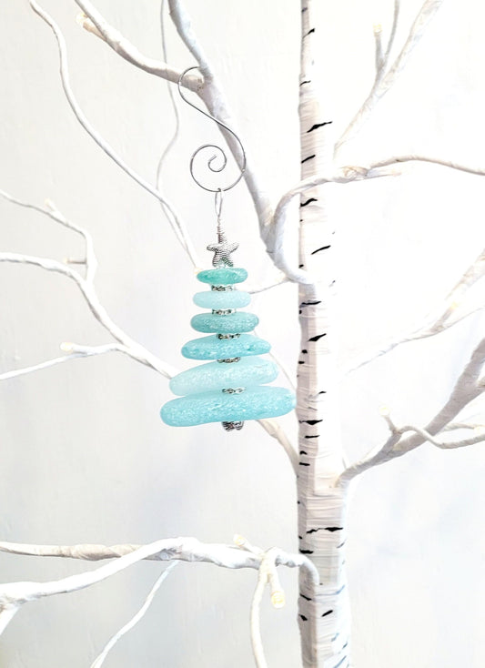 Sea Glass Christmas Tree Ornament/Sea Glass Pine Tree Ornament/Genuine Sea Glass Tree Ornament/281