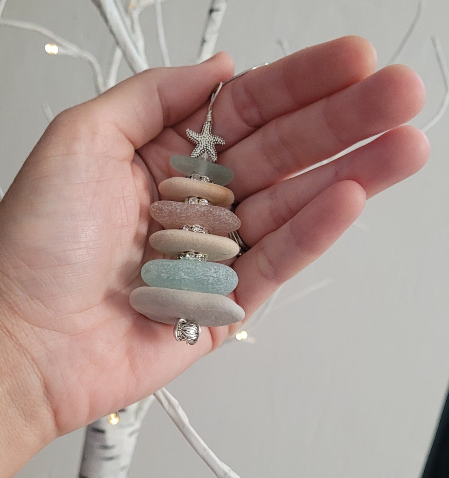 Sea Glass Christmas Tree Ornament/Sea Glass Pine Tree Ornament/Genuine Sea Glass Tree Ornament/274