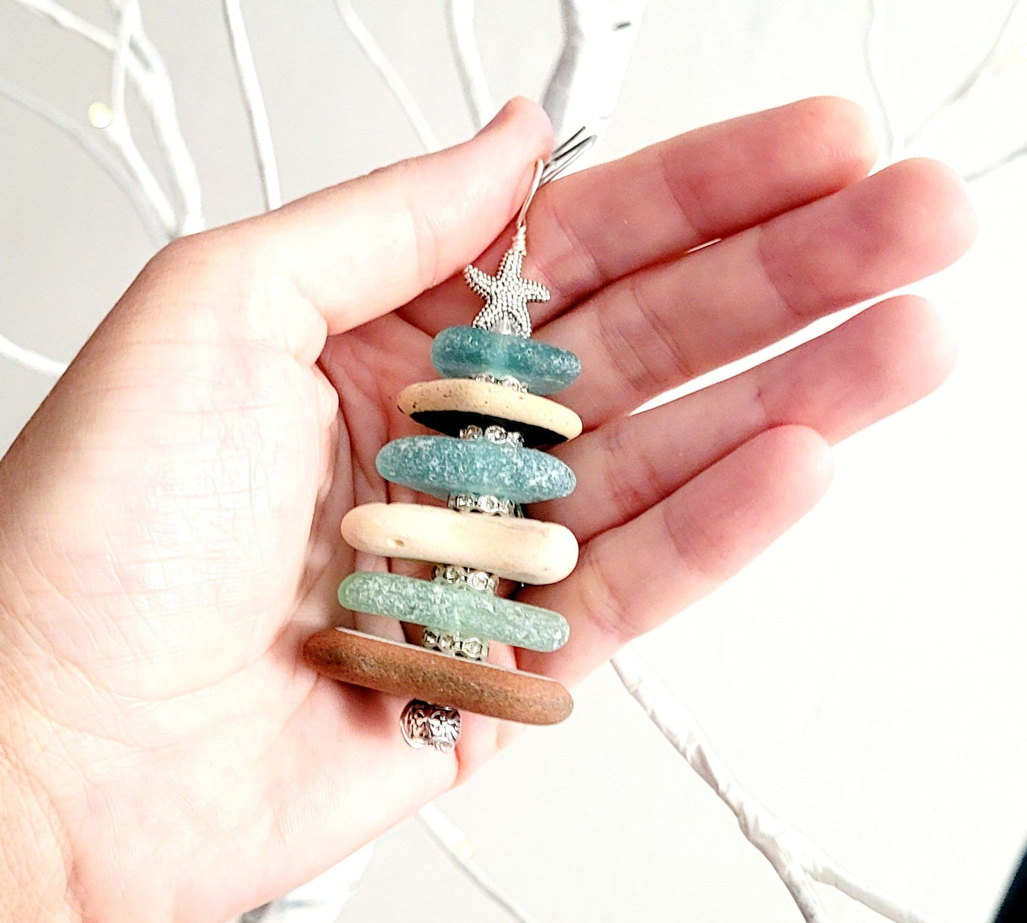 Sea Glass Christmas Tree Ornament/Sea Glass Pine Tree Ornament/Genuine Sea Glass Tree Ornament/276