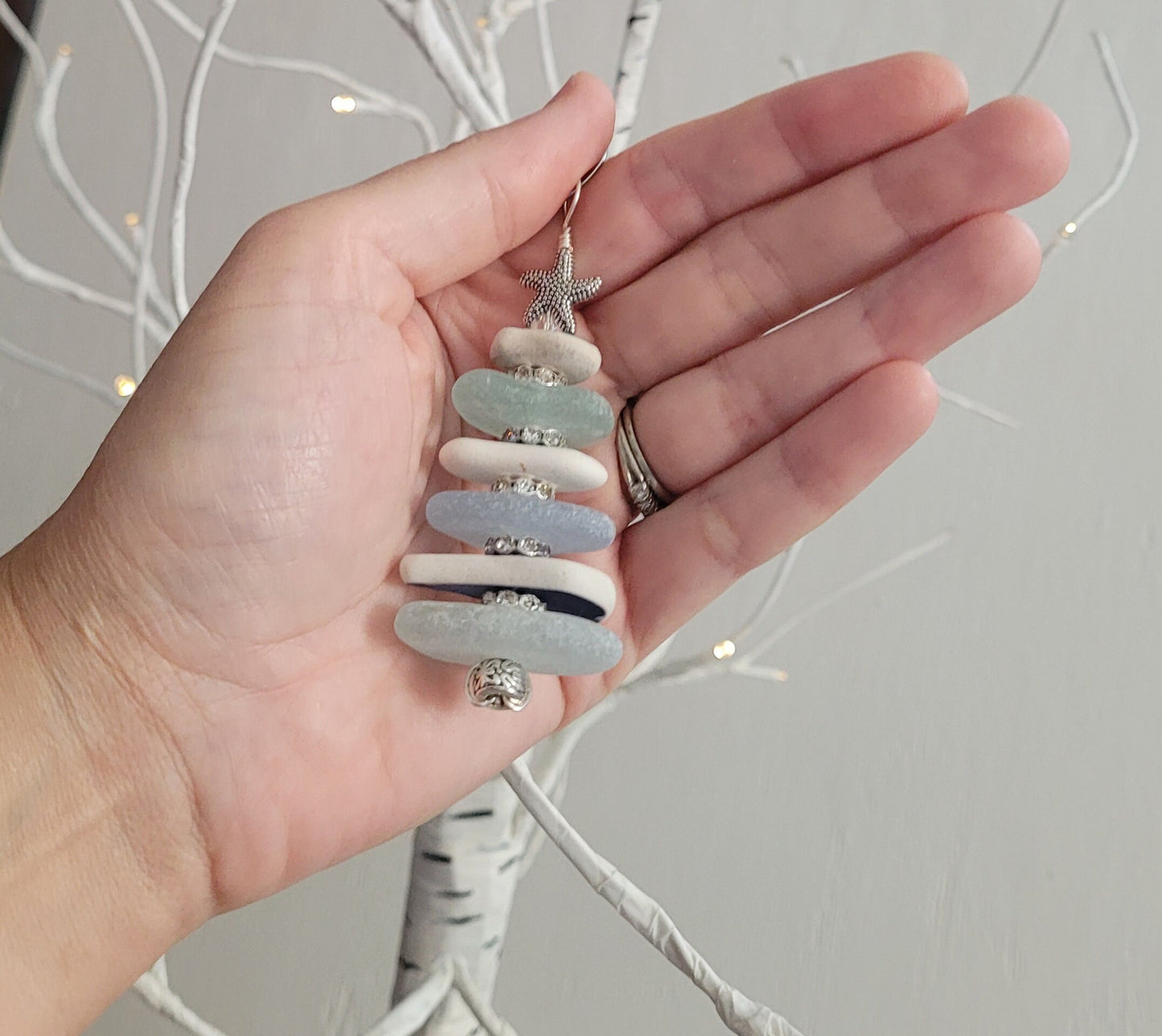 Sea Glass Christmas Tree Ornament/Sea Glass Pine Tree Ornament/Genuine Sea Glass Tree Ornament/282