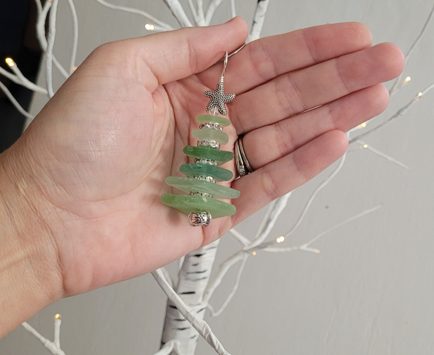 Small Sea Glass Christmas Tree Ornament/Sea Glass Pine Tree Ornament/Genuine Sea Glass Tree Ornament/290