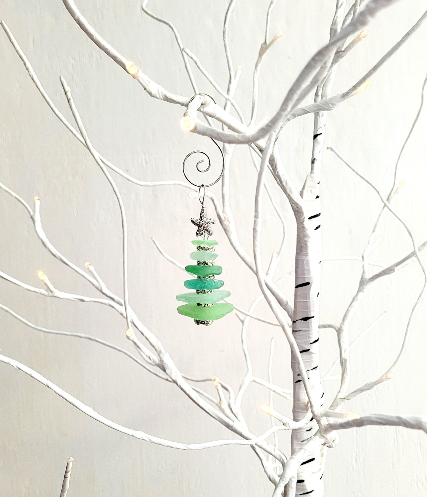 Small Sea Glass Christmas Tree Ornament/Sea Glass Pine Tree Ornament/Genuine Sea Glass Tree Ornament/290