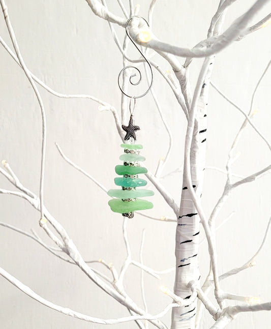 Small Sea Glass Christmas Tree Ornament/Sea Glass Pine Tree Ornament/Genuine Sea Glass Tree Ornament/290