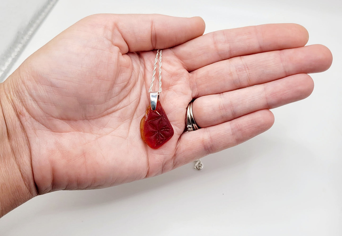 Genuine UV Red Amberina Glass Pendant/Genuine Red Sea Glass Necklace/Dainty Sea Glass Jewelry/Coastal Jewelry/Nautical Pendant/185