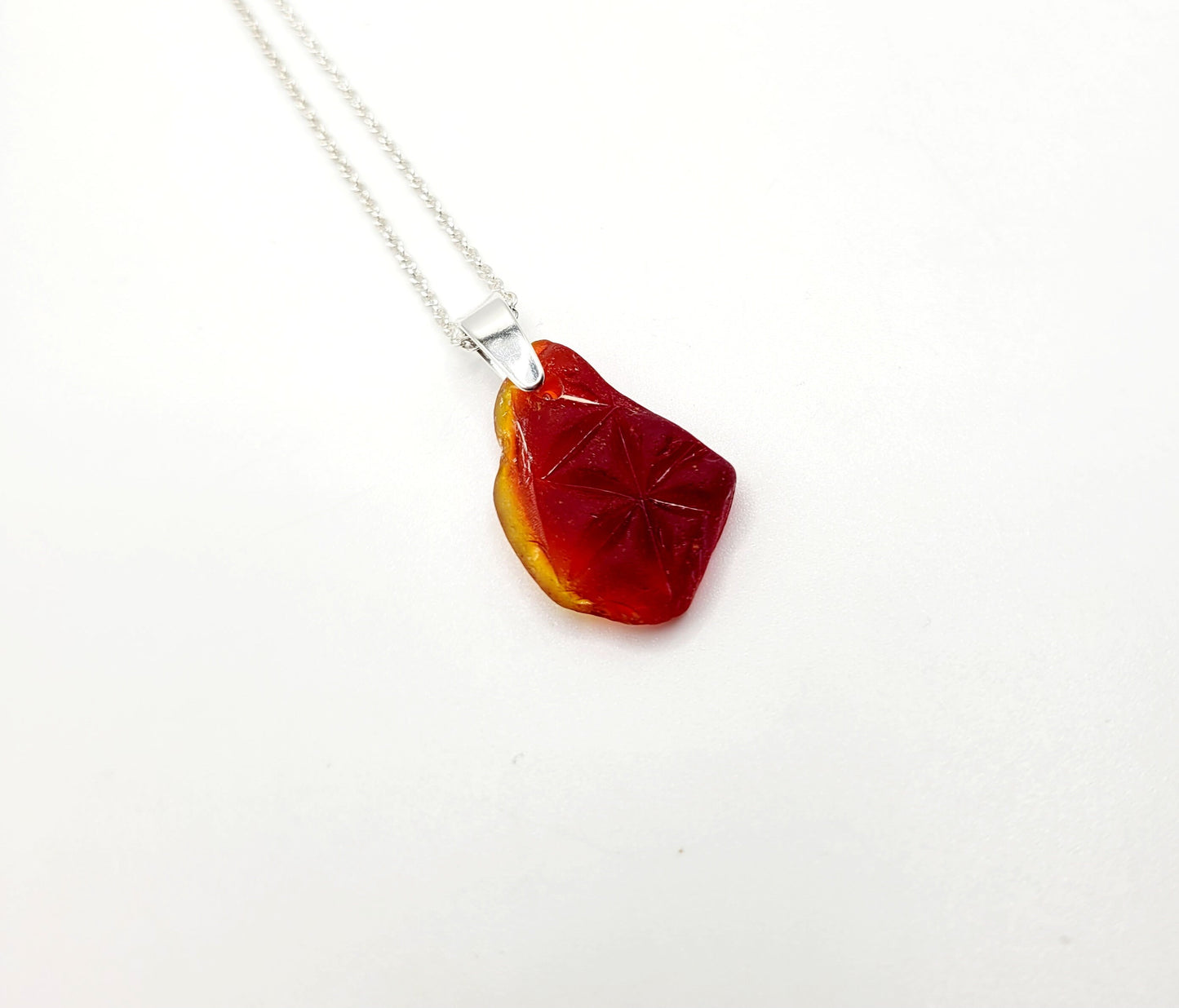 Genuine UV Red Amberina Glass Pendant/Genuine Red Sea Glass Necklace/Dainty Sea Glass Jewelry/Coastal Jewelry/Nautical Pendant/185