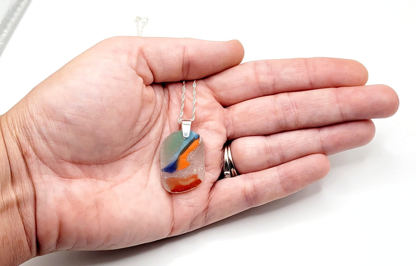 Genuine Sea Glass/Very Rare Art Glass Sea Glass/Sea Glass and Sterling Silver Necklace/Art Sea Glass Pendant/Genuine Sea Glass Jewelry/187