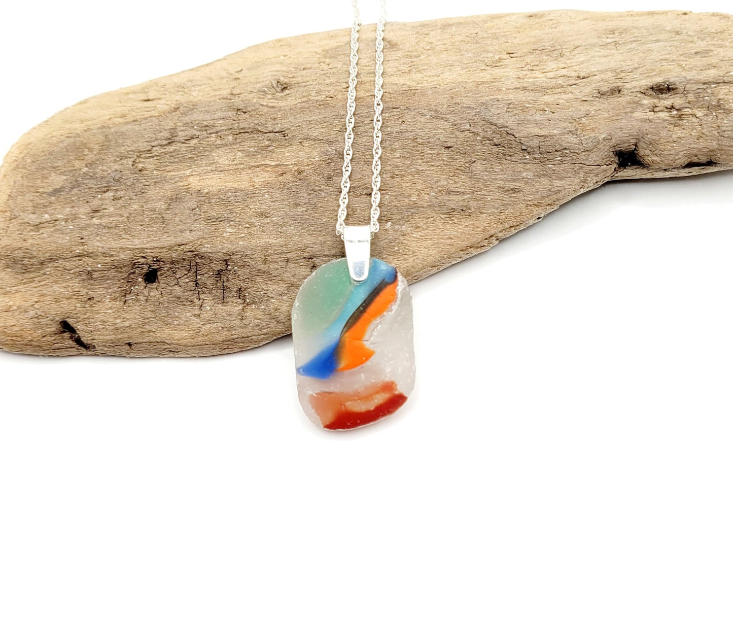 Genuine Sea Glass/Very Rare Art Glass Sea Glass/Sea Glass and Sterling Silver Necklace/Art Sea Glass Pendant/Genuine Sea Glass Jewelry/187