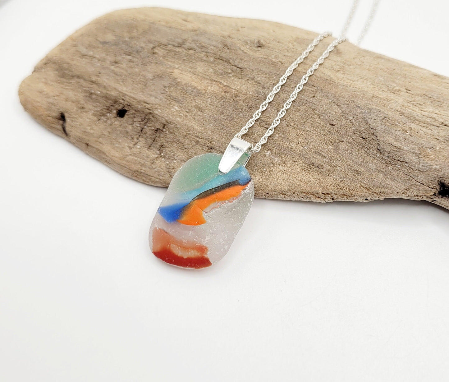 Genuine Sea Glass/Very Rare Art Glass Sea Glass/Sea Glass and Sterling Silver Necklace/Art Sea Glass Pendant/Genuine Sea Glass Jewelry/187