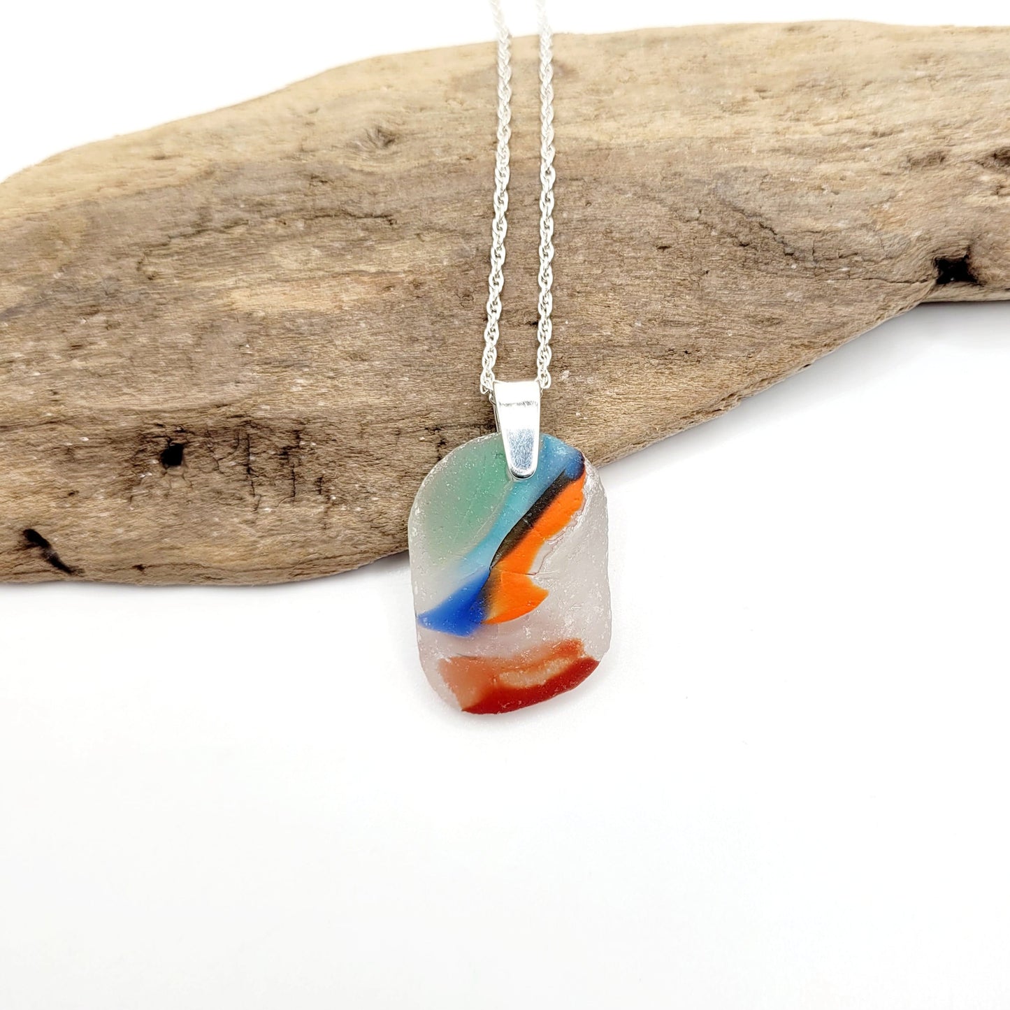 Genuine Sea Glass/Very Rare Art Glass Sea Glass/Sea Glass and Sterling Silver Necklace/Art Sea Glass Pendant/Genuine Sea Glass Jewelry/187