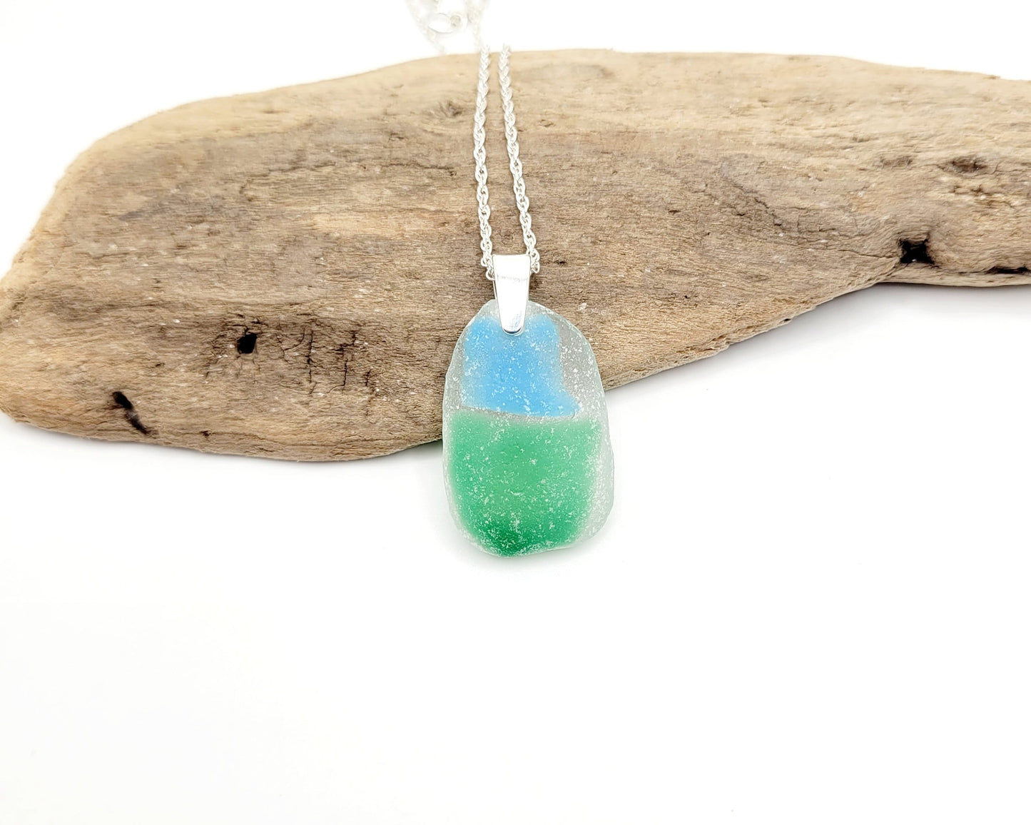 Genuine Sea Glass/Very Rare Art Glass Sea Glass/Sea Glass and Sterling Silver Necklace/Art Sea Glass Pendant/Genuine Sea Glass Jewelry/188