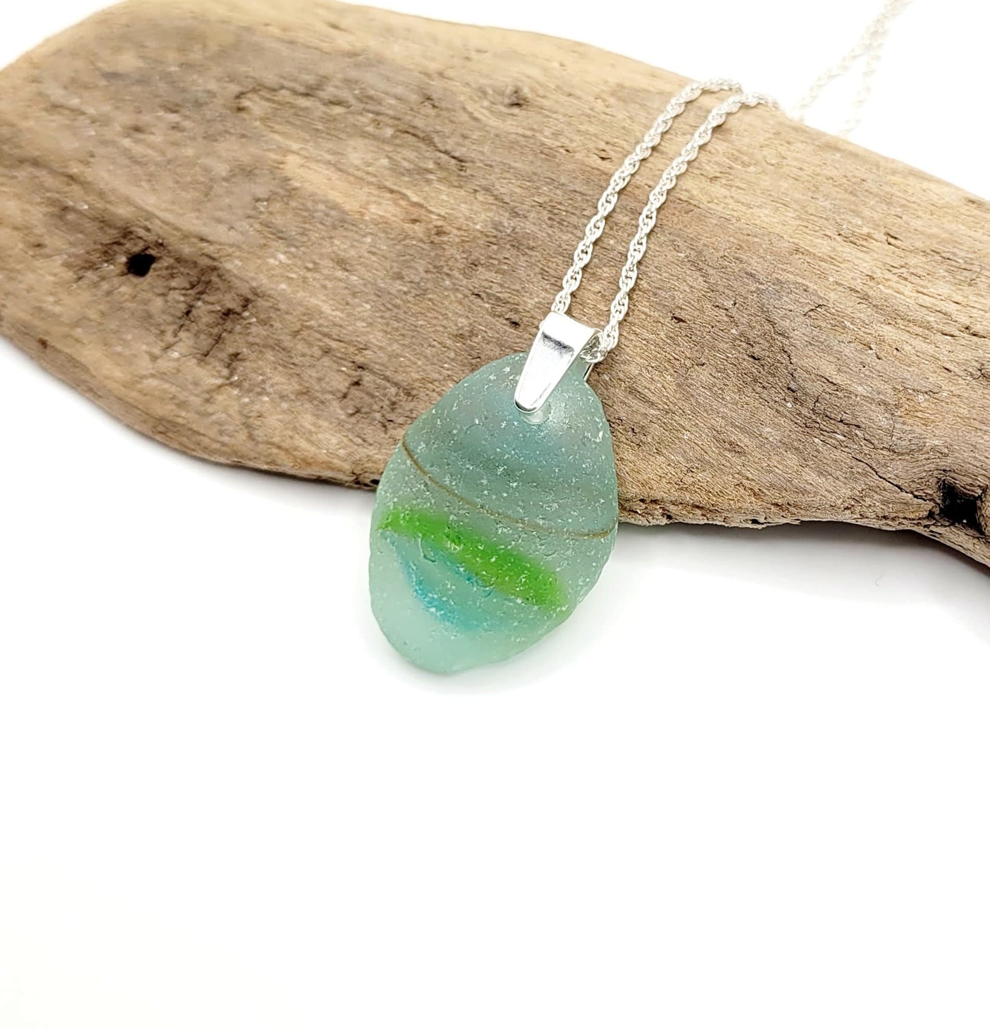 Genuine Sea Glass/Very Rare Art Glass Sea Glass/Sea Glass and Sterling Silver Necklace/Art Sea Glass Pendant/Genuine Sea Glass Jewelry/189